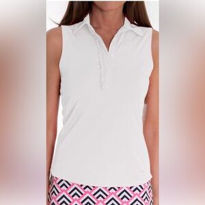 Golftini Sleeveless Ruffle Tech Women's Golf Polo - White size large